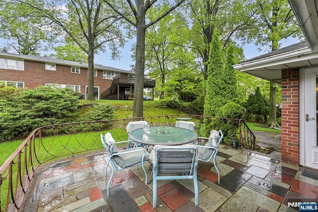379 Mauro Rd, Englewood Cliffs, NJ 07632 - view of patio / terrace featuring outdoor dining area and stairs