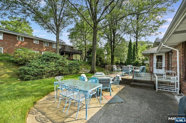 379 Mauro Rd, Englewood Cliffs, NJ 07632 - view of patio featuring outdoor dining space and a wooden deck