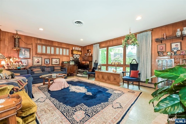 379 Mauro Rd, Englewood Cliffs, NJ 07632 - living area featuring wooden walls and carpet floors