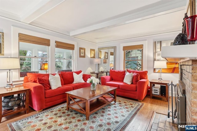 5 Laurel Pl, Glen Ridge, NJ 07028 - living room featuring beamed ceiling and wood finished floors