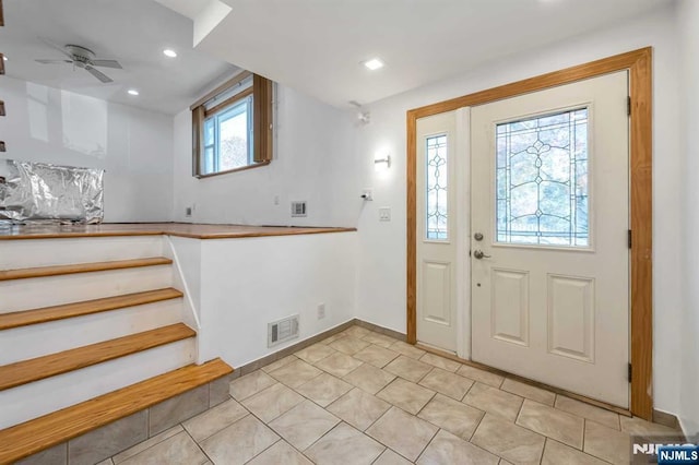 8 Carlisle Ct, Edison, NJ 08817 - entrance foyer with recessed lighting, ceiling fan, light tile patterned floors, and baseboards