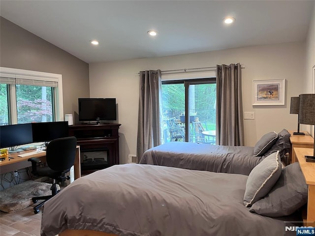 625 Roberge Dr, River Vale, NJ 07675 - bedroom with multiple windows, recessed lighting, a desk, and lofted ceiling