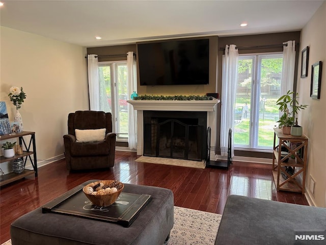 25 Osprey Unit G310, Hackettstown, NJ 07840 - living area featuring wood-type flooring, a fireplace with flush hearth, recessed lighting, and baseboards