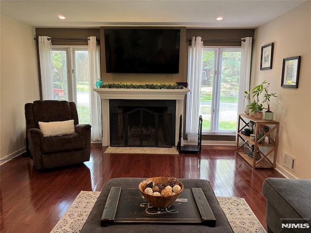 25 Osprey Unit G310, Hackettstown, NJ 07840 - living room with hardwood / wood-style flooring, baseboards, a fireplace with flush hearth, and recessed lighting