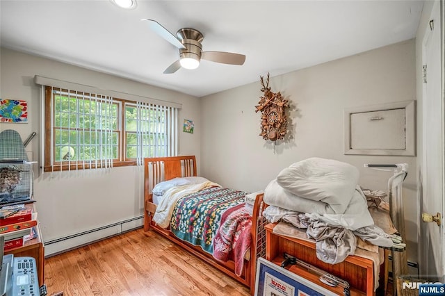 415 Briarwood Ln, Northvale, NJ 07647 - bedroom featuring a baseboard heating unit, light wood-type flooring, and ceiling fan