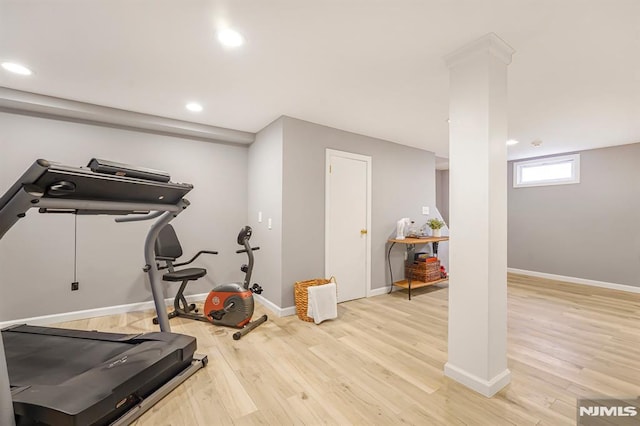 18 Breen Ter, Wayne, NJ 07470 - workout room featuring light wood-type flooring, baseboards, and recessed lighting