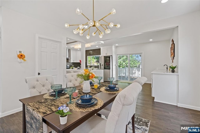 254 Springfield Ave, Rutherford, NJ 07070 - dining space featuring dark wood finished floors, a chandelier, recessed lighting, and baseboards