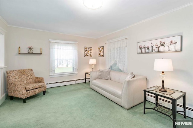 99 Comly Rd, Lincoln Park Borough, NJ 07035 - carpeted living room featuring baseboard heating and ornamental molding
