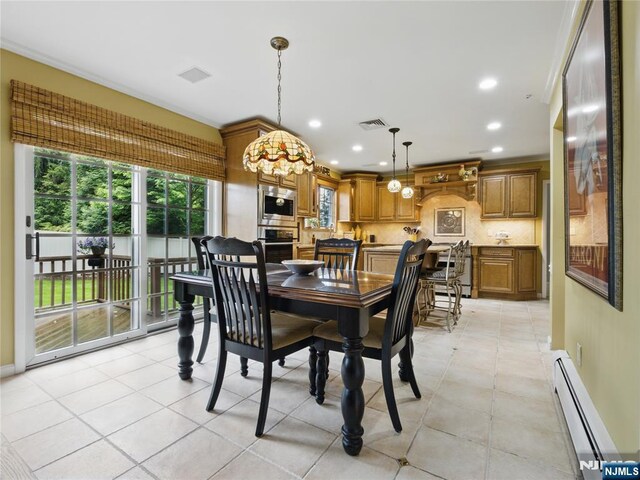 20 Tuxedo Ave, Park Ridge, NJ 07656 - dining space featuring a baseboard radiator, healthy amount of natural light, recessed lighting, and light tile patterned flooring