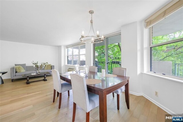 100 Grand Cove Way Unit 2D, Edgewater, NJ 07020 - dining space with a chandelier, light wood-type flooring, and baseboards
