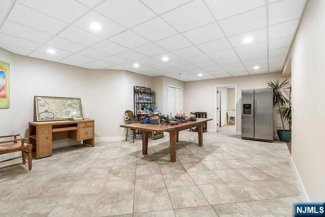 50 Claremont Rd, Fort Lee, NJ 07024 - playroom with recessed lighting, baseboards, a paneled ceiling, and light tile patterned floors