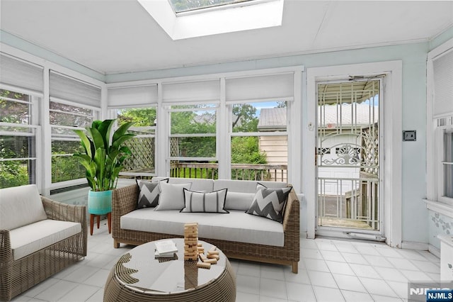 9 Rutan Pl, Bloomfield, NJ 07003 - sunroom with an outdoor hangout area, a skylight, and tile patterned flooring