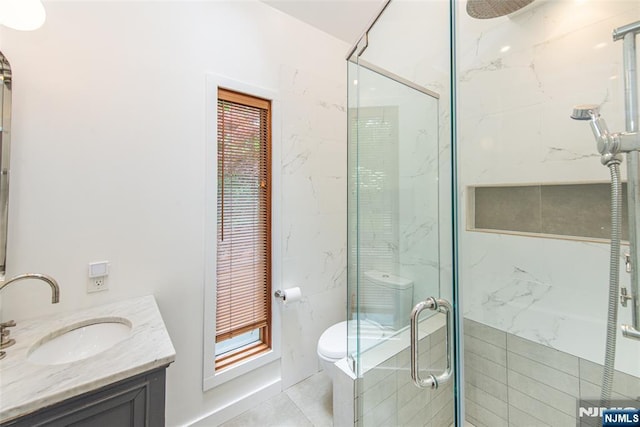 27 Nassau Rd, Montclair, NJ 07043 - full bath featuring a marble finish shower, vanity, and toilet