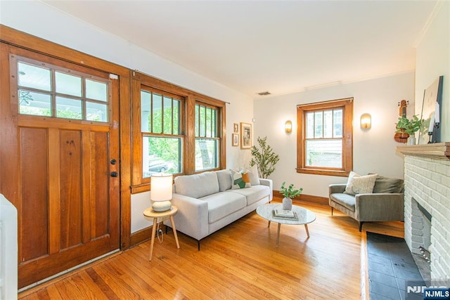 27 Nassau Rd, Montclair, NJ 07043 - living area featuring light wood-style floors, a fireplace, and baseboards