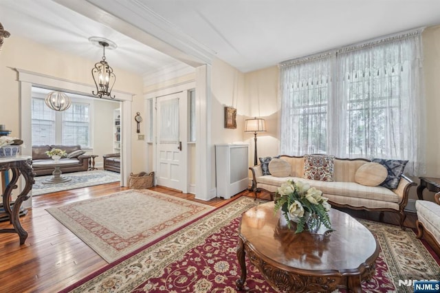 74 Oakdene Ave, Cliffside Park, NJ 07010 - living room with a chandelier and wood finished floors