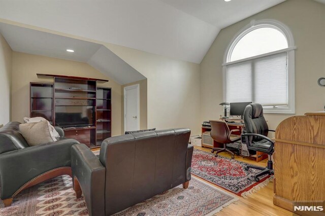 245 Forest Ave, Emerson, NJ 07630 - office featuring vaulted ceiling, wood finished floors, and recessed lighting