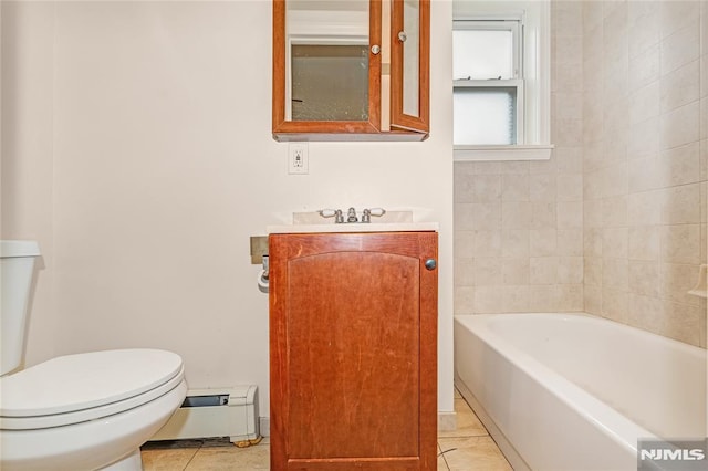 89 Westminster Pl, Garfield, NJ 07026 - bathroom featuring a baseboard radiator, toilet, tile patterned flooring, and a bathtub