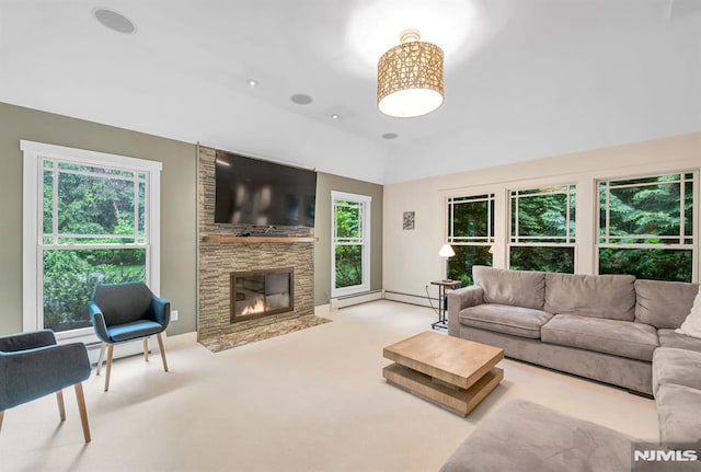 275 Gregory Rd, Franklin Lakes, NJ 07417 - living area featuring carpet flooring, a large fireplace, and baseboards
