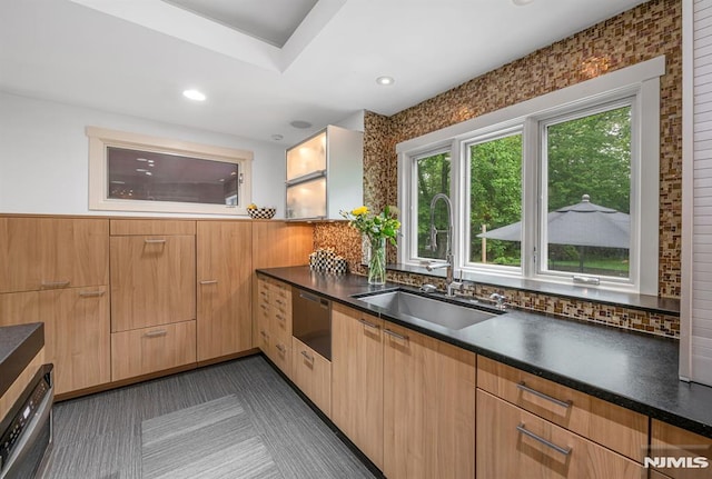 275 Gregory Rd, Franklin Lakes, NJ 07417 - kitchen featuring a sink, dark countertops, dishwasher, modern cabinets, and recessed lighting