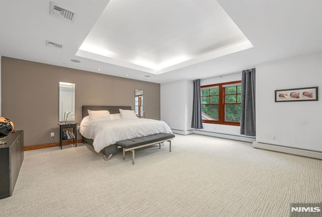 275 Gregory Rd, Franklin Lakes, NJ 07417 - bedroom featuring a tray ceiling, baseboards, and light carpet