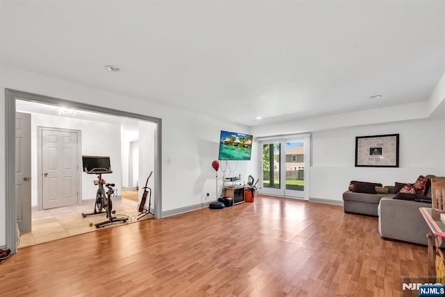 337 Vreeland Ave, Leonia, NJ 07605 - exercise area featuring light wood-style flooring, baseboards, and recessed lighting