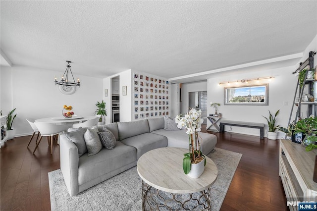 3 Horizon Unit 801, Fort Lee, NJ 07024 - living area with a textured ceiling, hardwood / wood-style floors, and a chandelier