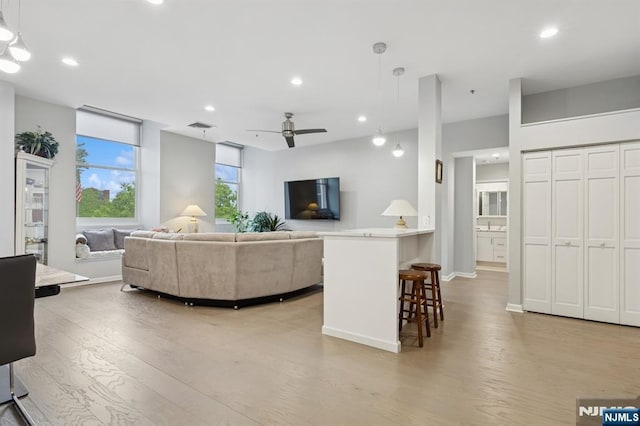 240 Main St Unit 211, Little Falls, NJ 07424 - living room featuring ceiling fan, wood finished floors, recessed lighting, and baseboards