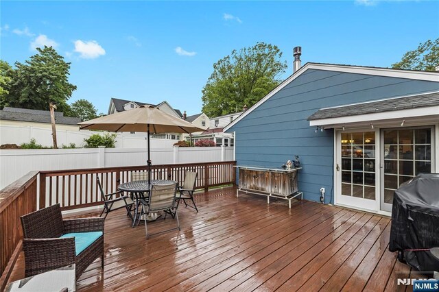51 Sunrise Ter, Cedar Grove, NJ 07009 - wooden terrace featuring outdoor dining area and grilling area