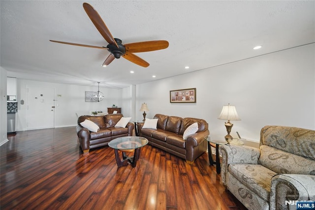 265 Main Unit 707, Ridgefield Park, NJ 07660 - living room featuring a ceiling fan, wood finished floors, baseboards, and recessed lighting