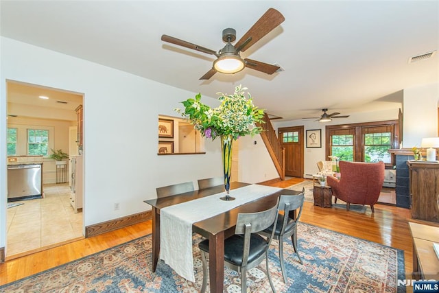 449 E Valley Rd, Montclair, NJ 07043 - dining room with a ceiling fan, light wood-style floors, and plenty of natural light
