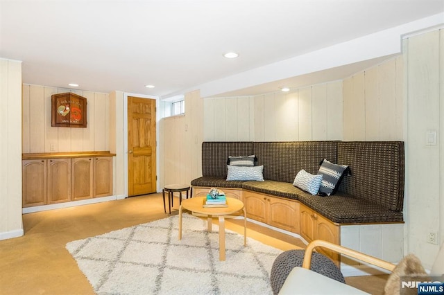 9 Stonewood Pkwy, Verona, NJ 07044 - living area featuring wooden walls, light carpet, and recessed lighting