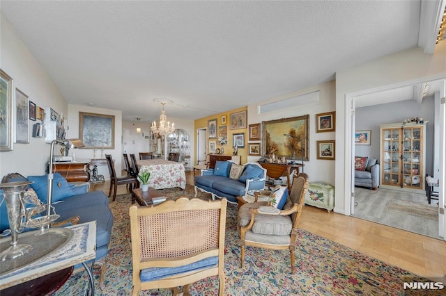 1530 Palisade Ave Unit 21M, Fort Lee, NJ 07024 - living area with a chandelier and a textured ceiling