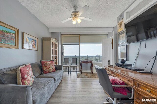 1530 Palisade Ave Unit 21M, Fort Lee, NJ 07024 - office with a ceiling fan, a textured ceiling, and light wood-type flooring