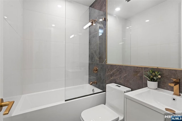 50 Grace St Unit 2R, Jersey City, NJ 07307 - full bath with vanity, tile walls, toilet, and bathtub / shower combination