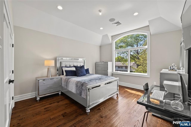 504 Kendrick St, Paramus, NJ 07652 - bedroom featuring lofted ceiling, dark wood finished floors, baseboards, and recessed lighting