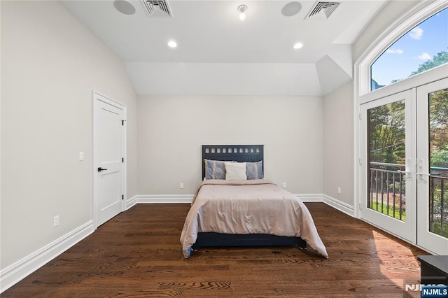 504 Kendrick St, Paramus, NJ 07652 - bedroom featuring access to exterior, lofted ceiling, wood finished floors, baseboards, and recessed lighting