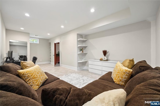 504 Kendrick St, Paramus, NJ 07652 - living area featuring recessed lighting, baseboards, and built in shelves