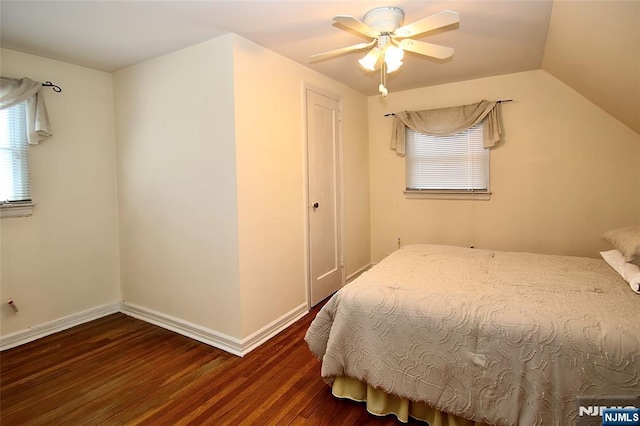 37 Winslow Ter, Fair Lawn, NJ 07410 - bedroom featuring wood finished floors, baseboards, a ceiling fan, and lofted ceiling