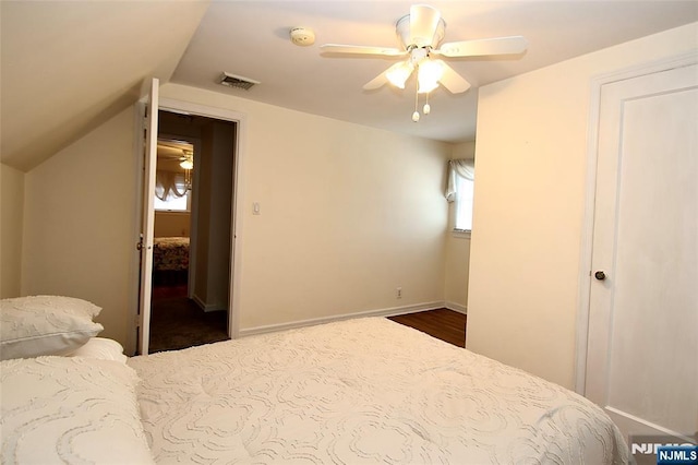 37 Winslow Ter, Fair Lawn, NJ 07410 - bedroom with multiple windows, vaulted ceiling, a ceiling fan, dark wood-type flooring, and baseboards