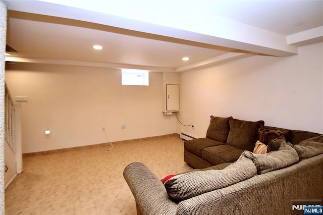 37 Winslow Ter, Fair Lawn, NJ 07410 - living area with recessed lighting, light carpet, and a baseboard heating unit