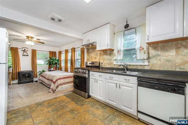 33 Lorelei Rd, West Orange, NJ 07052 - kitchen featuring stainless steel gas range, white dishwasher, a sink, and dark countertops