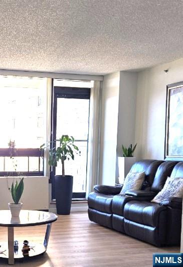 800 Palisade Ave Unit 1008, Fort Lee, NJ 07024 - living room featuring a textured ceiling, wood finished floors, and healthy amount of natural light