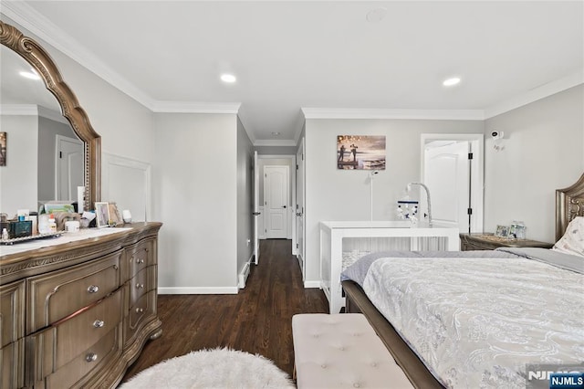 15 Kossuth St, Wallington, NJ 07057 - bedroom featuring dark wood-style floors, recessed lighting, baseboards, and ornamental molding
