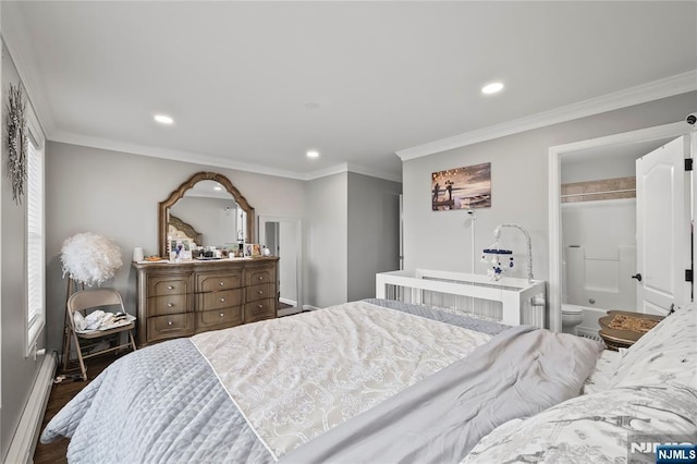 15 Kossuth St, Wallington, NJ 07057 - bedroom featuring recessed lighting, ornamental molding, wood finished floors, and baseboards