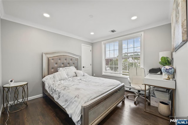 15 Kossuth St, Wallington, NJ 07057 - bedroom with ornamental molding, recessed lighting, dark wood finished floors, baseboard heating, and baseboards