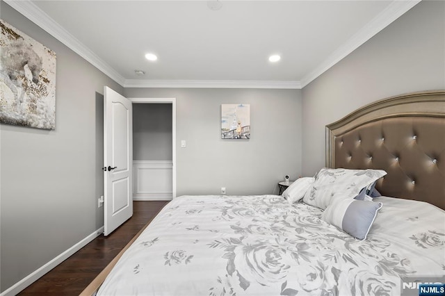 15 Kossuth St, Wallington, NJ 07057 - bedroom with dark wood-type flooring, recessed lighting, ornamental molding, and baseboards
