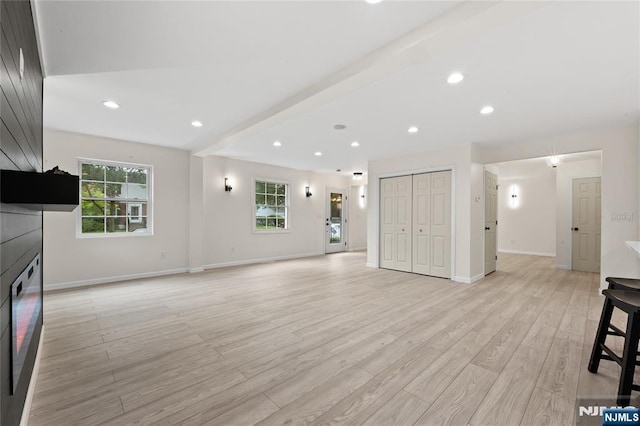 428 Elm Ave, River Edge, NJ 07661 - unfurnished living room with light wood-style floors, baseboards, and recessed lighting