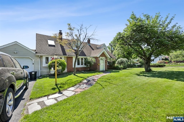 650 5th Ave, River Edge, NJ 07661 - view of front of house with a garage, a front yard, a chimney, and brick siding