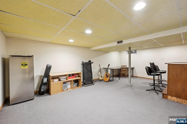 650 5th Ave, River Edge, NJ 07661 - finished basement featuring carpet, recessed lighting, a bar, a paneled ceiling, and baseboards