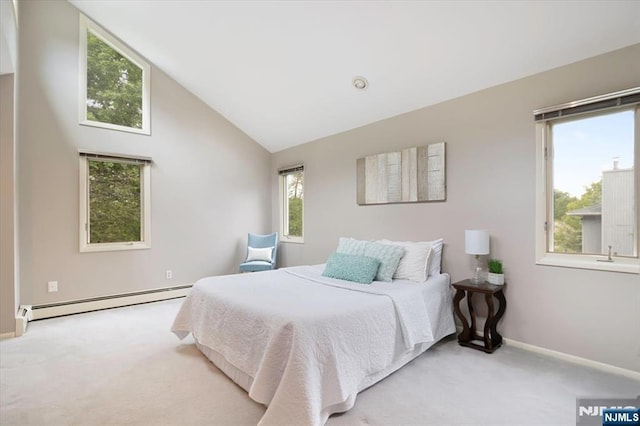 33 Willow Brk, North Caldwell, NJ 07006 - carpeted bedroom with baseboard heating, baseboards, and high vaulted ceiling